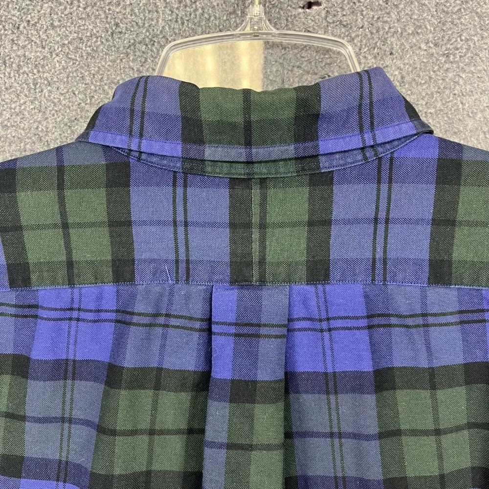 Polo Ralph Lauren Big Shirt Mens L Blue Green Plaid Black Watch 90s Oversized